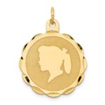 14k Girl Head on .013 Gauge Engravable Scalloped 25x22mm Disc Charm