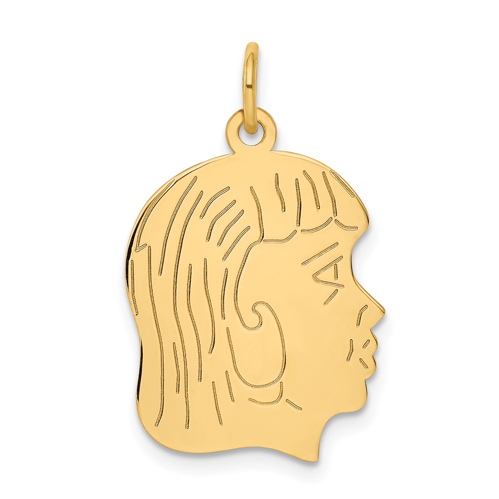 XM97.jpg 14k .013 Depth Engravable Girl Head Charm - Image 1