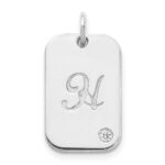 10k White Gold Initial Dog Tag with Diamond Charm