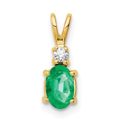 14k 6x4mm Oval Emerald and AA Diamond Pendant