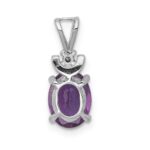 14k White Gold 8x6mm Oval Amethyst and AA Diamond Pendant - Image 4