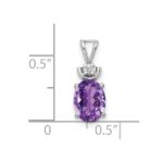 14k White Gold 8x6mm Oval Amethyst and AA Diamond Pendant - Image 3