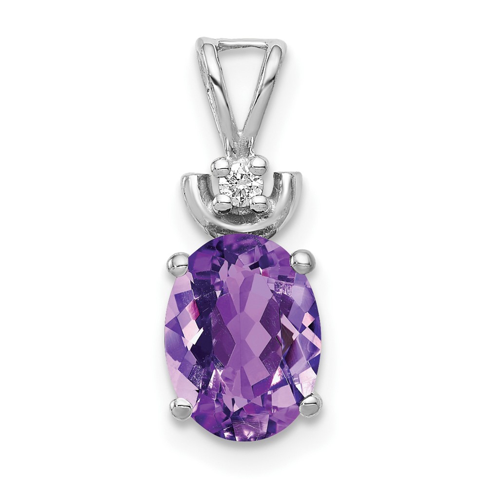 XP1658AM_AA.jpg 14k White Gold 8x6mm Oval Amethyst and AA Diamond Pendant - Image 1