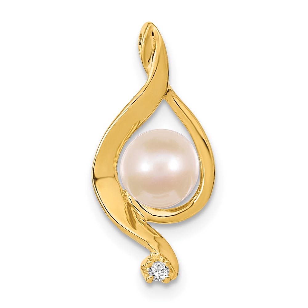 XP1734PL_AA.jpg 14k 5-6mm Near Round White Freshwater Cultured Pearl and AA Diamond Chain Slide - Image 1