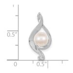 14k White Gold 5-6mm Near Round White Freshwater Cultured Pearl and AA Diamond Chain Slide - Image 3