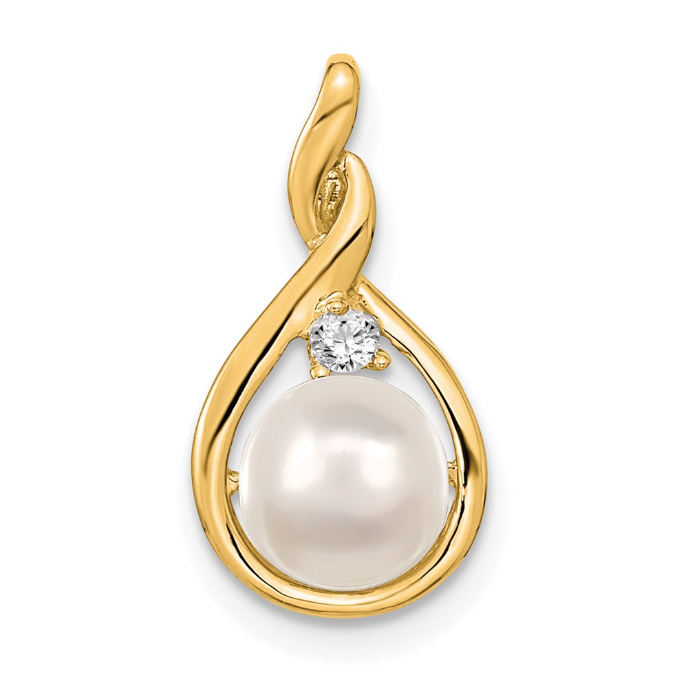 XP246PL_AA.jpg 14k 7-8mm Near Round White Freshwater Cultured Pearl and AA Diamond Pendant - Image 1