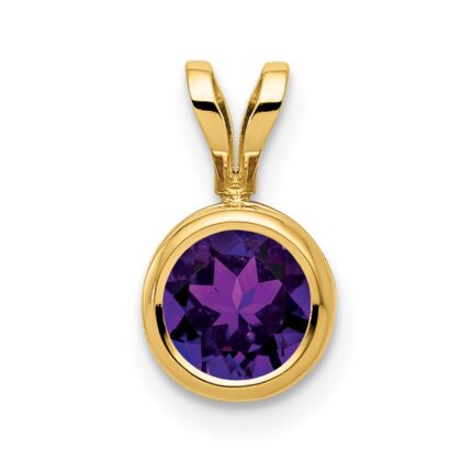 14k 6mm Round Amethyst Bezel Pendant