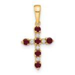 14k Lab Created Ruby and Diamond Cross Pendant