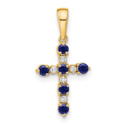 14k Lab Created Sapphire and Diamond Cross Pendant