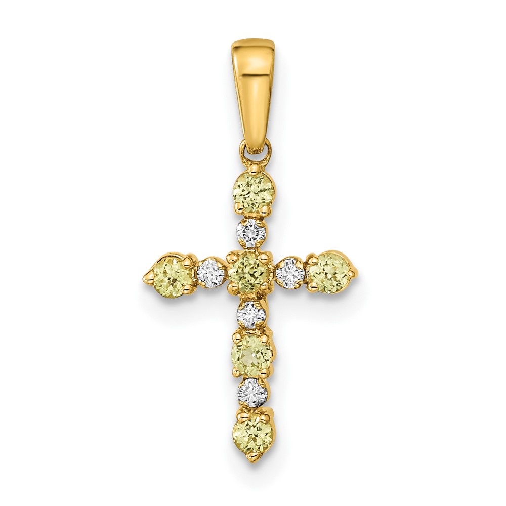 XP3387PE_A.jpg 14k Peridot and Diamond Cross Pendant - Image 1