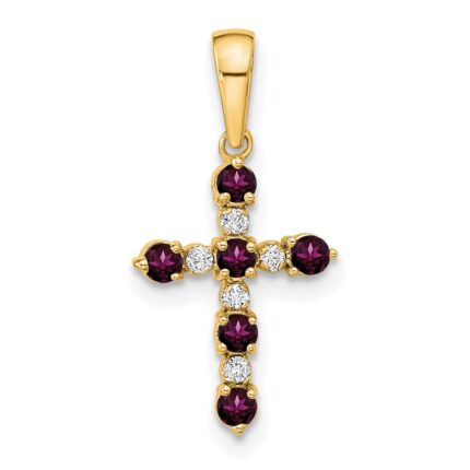 14k Rhodolite Garnet and Diamond Cross Pendant