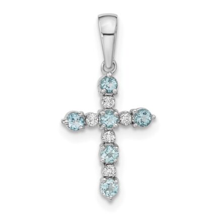 14k White Gold Aquamarine and Diamond Cross Pendant
