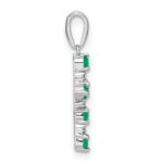 14k White Gold Lab Created Emerald and Diamond Cross Pendant - Image 2