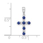 14k White Gold Lab Created Sapphire and Diamond Cross Pendant - Image 4
