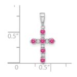 14k White Gold Pink Tourmaline and Diamond Cross Pendant - Image 4