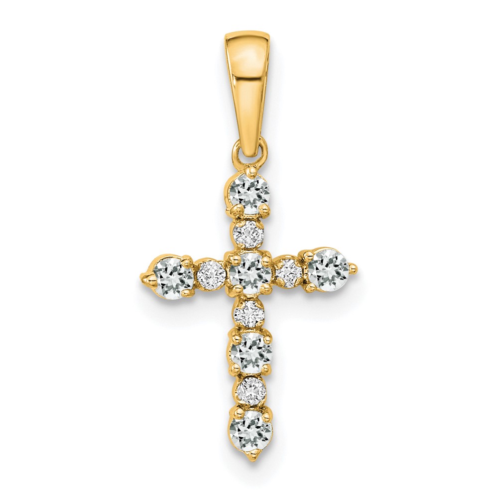 XP3387WT_A.jpg 14k White Topaz and Diamond Cross Pendant - Image 1