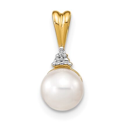 14k 6-7mm White Round Freshwater Cultured Pearl and Diamond Pendant