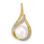 14k 7-8mm White Round Freshwater Cultured Pearl and Diamond Pendant