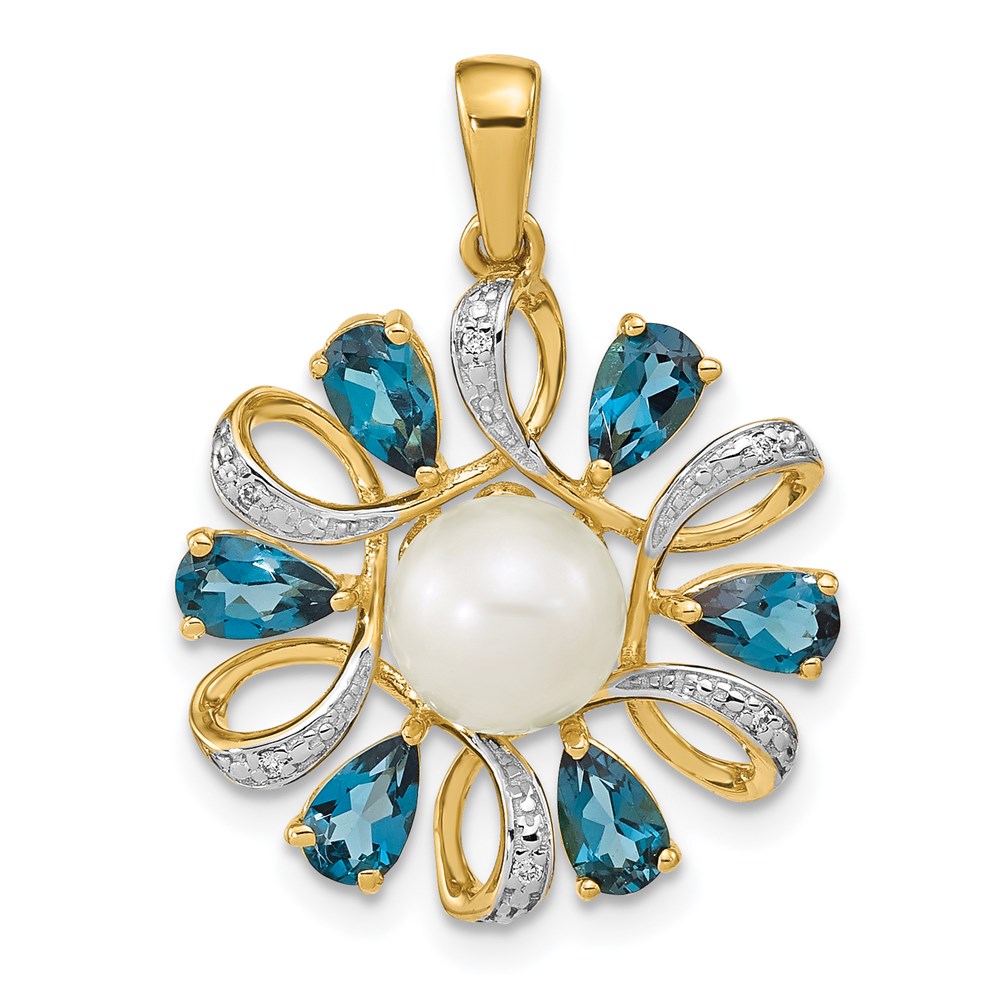 XP4169.jpg 14k 6-7mm Button White Freshwater Cultured Pearl/Pear London Blue Topaz/Diamond Pendant - Image 1
