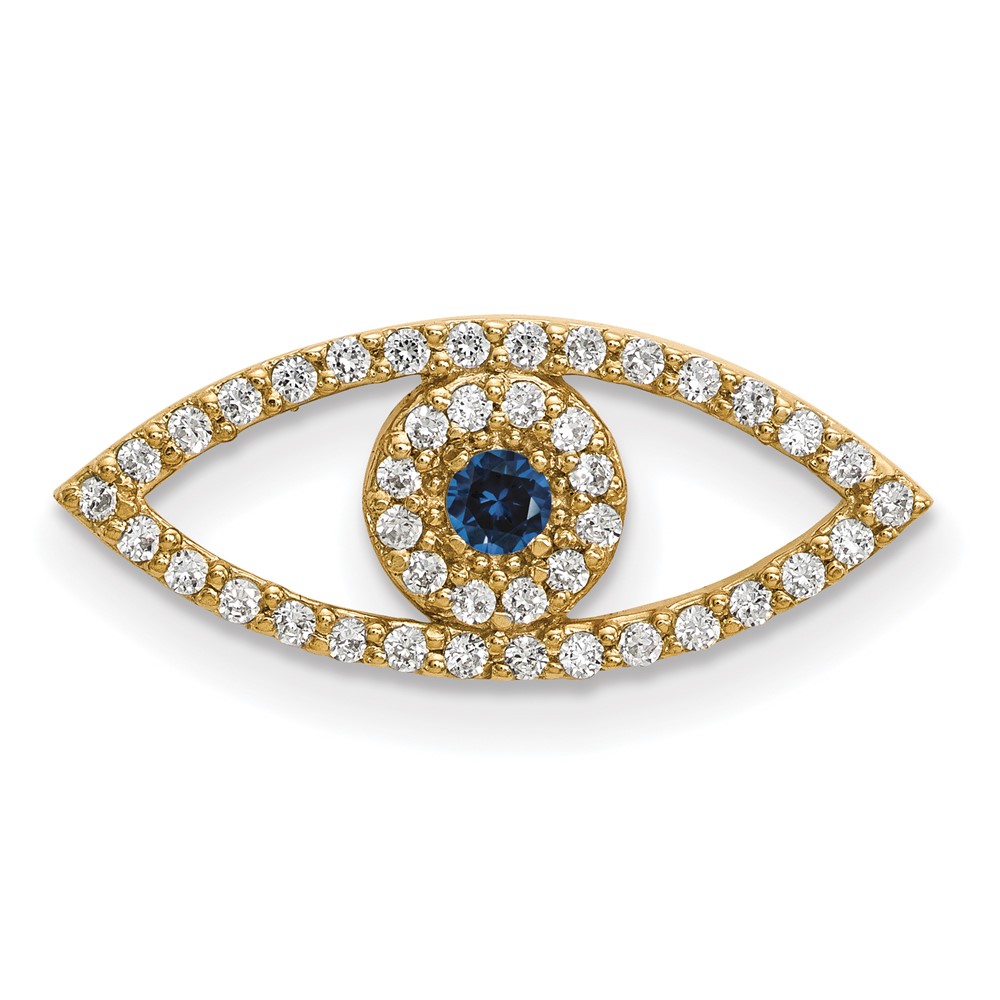 XP5040S_A.jpg 14k Small Sapphire and A Diamond Evil Eye Chain Slide - Image 1