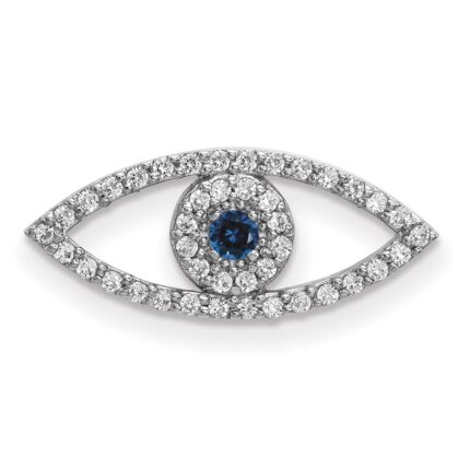 14k White Gold Small Sapphire and A Diamond Evil Eye Chain Slide