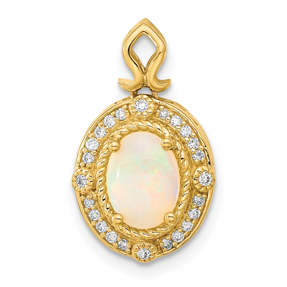 XP5175OP.jpg 14k Austrian Opal and Diamond Halo Pendant Fits up to 2mm Regular/3mm Fancy or Reversible Omega - Image 1