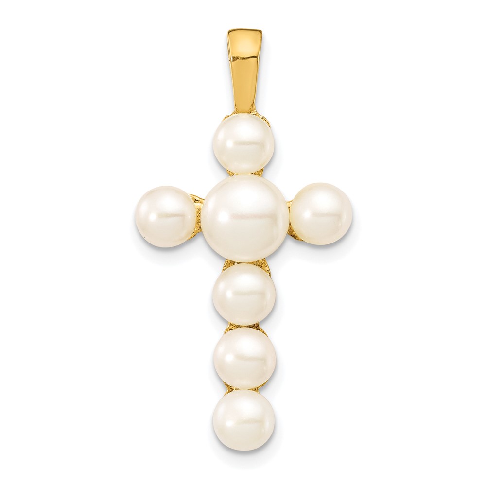 XP5296.jpg 14K 4-6mm Button White Freshwater Cultured Pearl Cross Pendant - Image 1