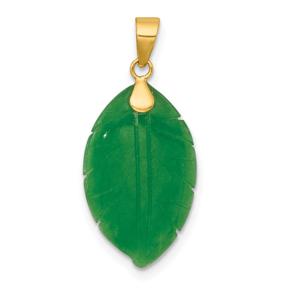 XP5314.jpg 14K Polished Carved Jade Leaf Pendant - Image 1