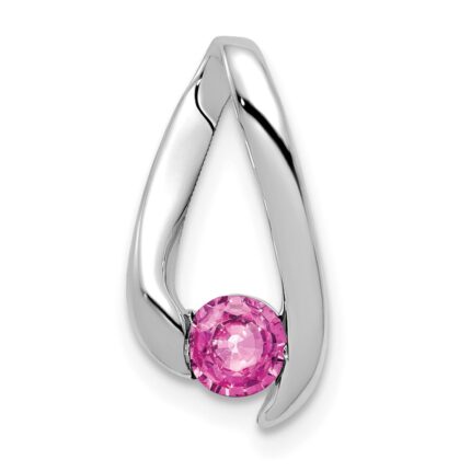 14k White Gold 4mm Round Pink Sapphire Chain Slide
