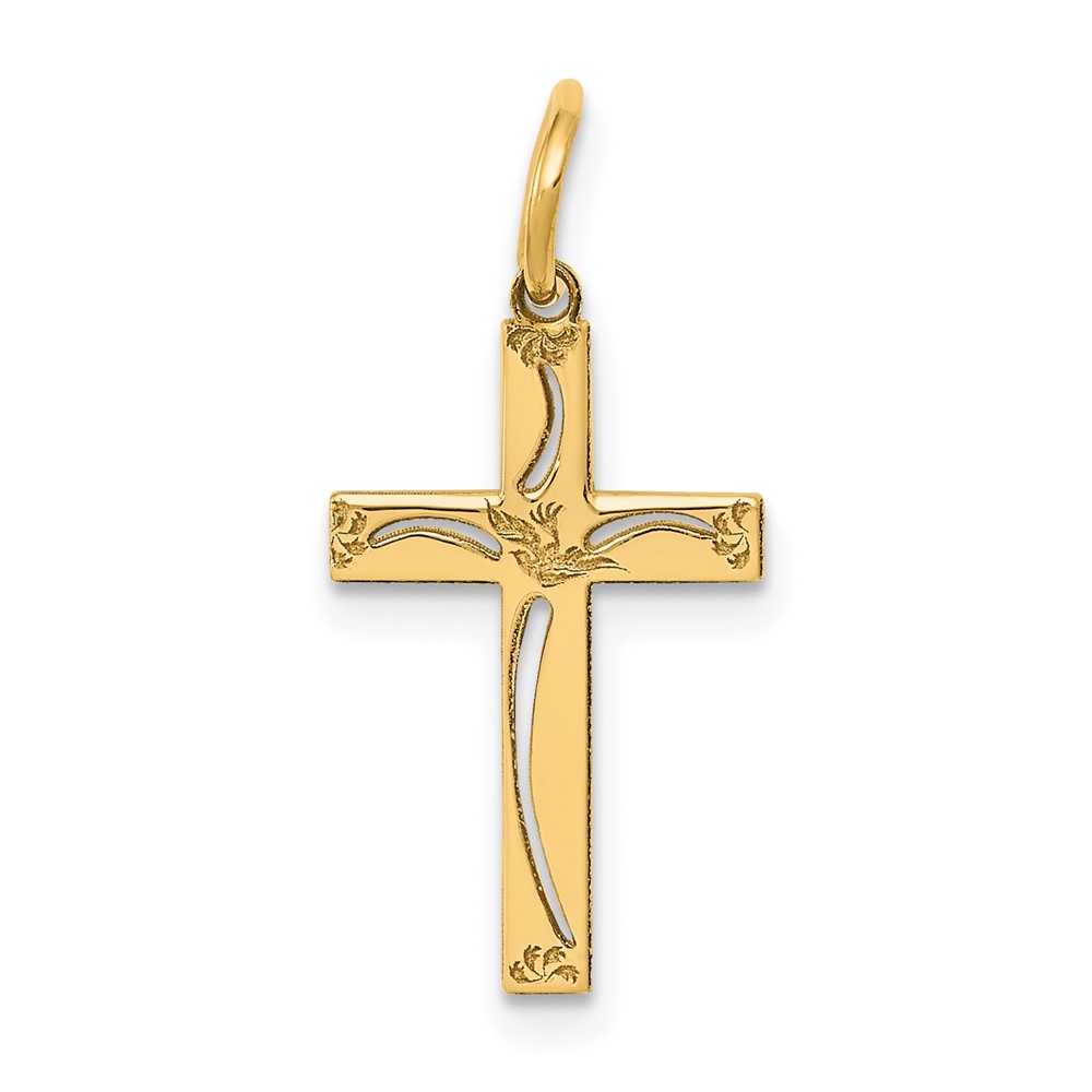 XR1048.jpg 14K Laser Designed Cut-out Cross Charm - Image 1