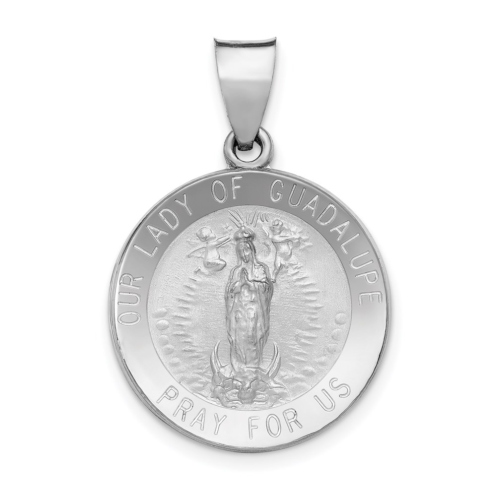 XR1246.jpg 14K White Gold Polished and Satin Hollow Our Lady of Guadalupe Medal Round Pendant - Image 1