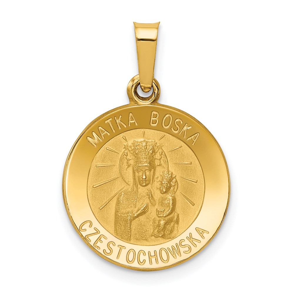 XR1263.jpg 14k Polished and Satin Hollow Matka Boska Czestochowska Medal Reversible Round Pendant - Image 1