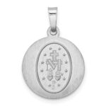 14k White Gold Polished and Satin Hollow Miraculous Medal Round Pendant - Image 4