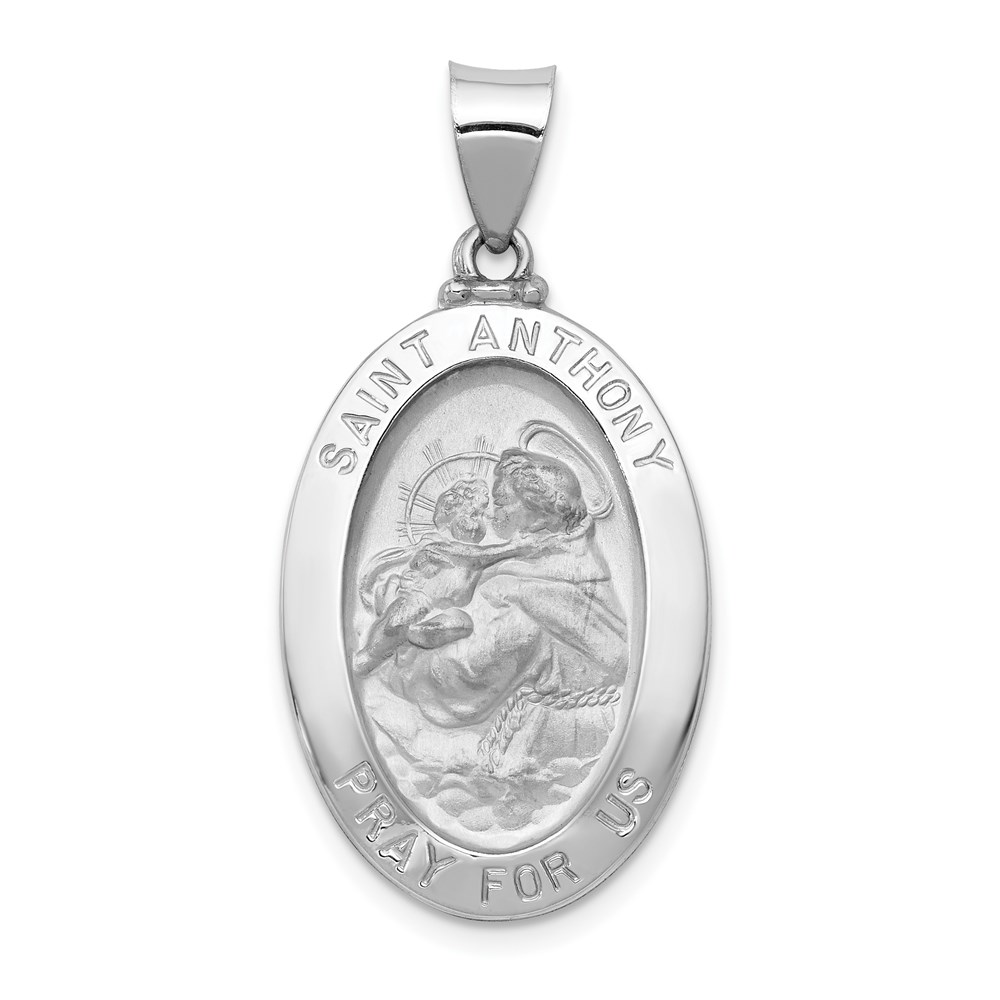 XR1292.jpg 14k White Gold Polished and Satin Hollow St. Anthony Medal Oval Pendant - Image 1