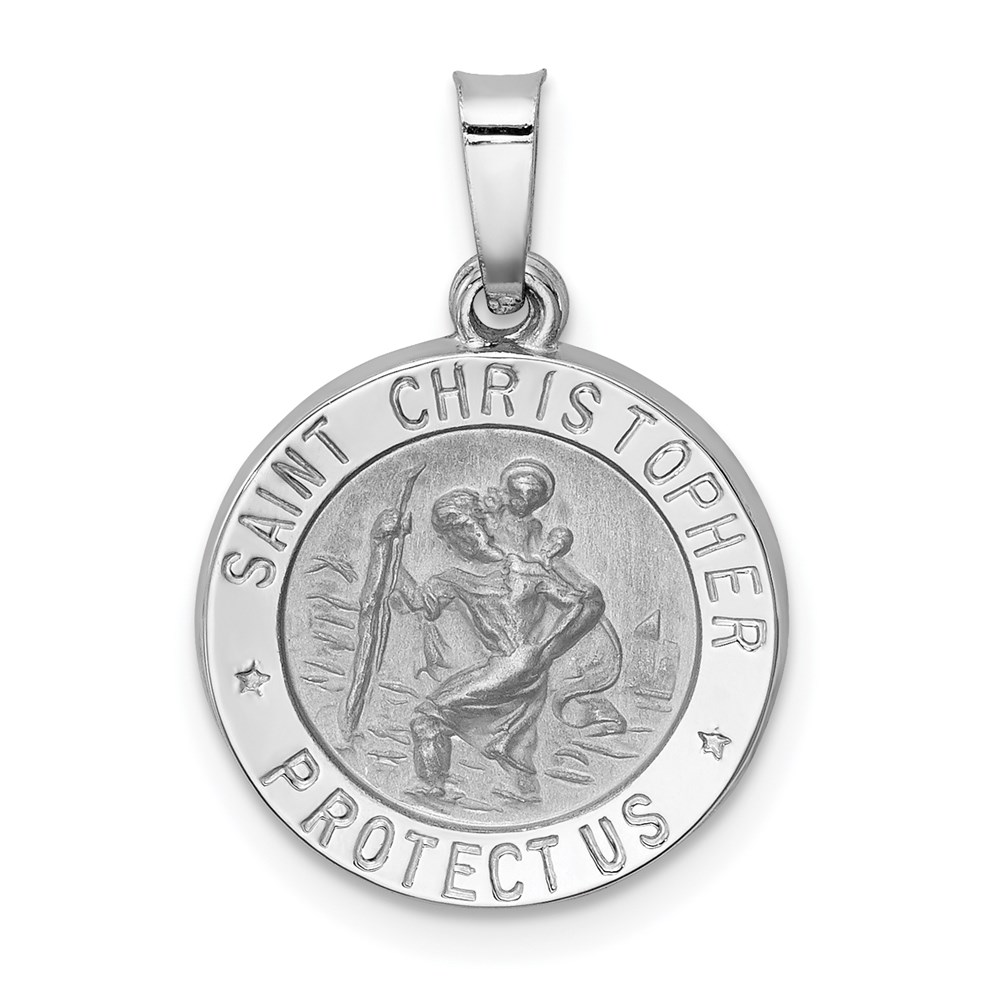 XR1300.jpg 14k White Gold Polished and Satin Hollow St Christopher Medal Pendant - Image 1