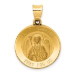 14k Polished and Satin Hollow St Gabriel Medal Round Pendant