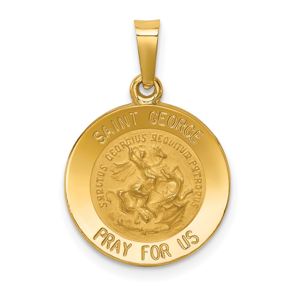 XR1328.jpg 14k Polished and Satin Hollow Saint George Medal Round Pendant - Image 1