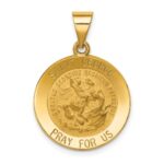 14k Polished and Satin Hollow Saint George Medal Round Pendant