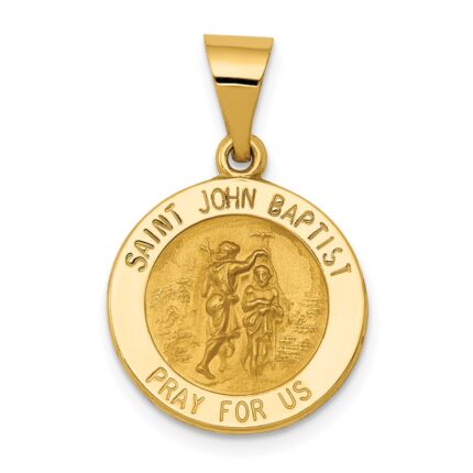 14k Polished and Satin Hollow St John the Baptist Medal Round Pendant