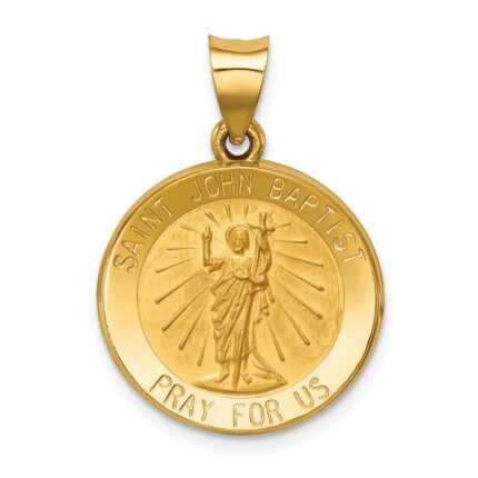 14k Polished and Satin Hollow St John the Baptist Medal Round Pendant