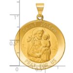 14k Polished and Satin Hollow Large St Joseph Medal Round Pendant - Image 3