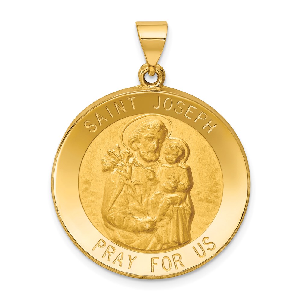 XR1342.jpg 14k Polished and Satin Hollow Large St Joseph Medal Round Pendant - Image 1