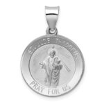 14K White Gold Polished and Satin Hollow St Jude Thaddeus Medal Round Pendant