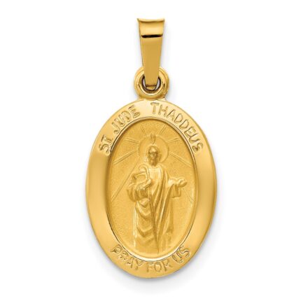 14k Polished and Satin Hollow St Jude Thaddeus Medal Oval Pendant