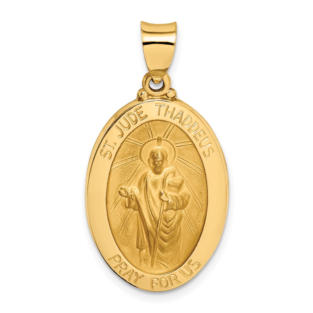 XR1351.jpg 14k Polished and Satin Hollow St Jude Thaddeus Medal Oval Pendant - Image 1