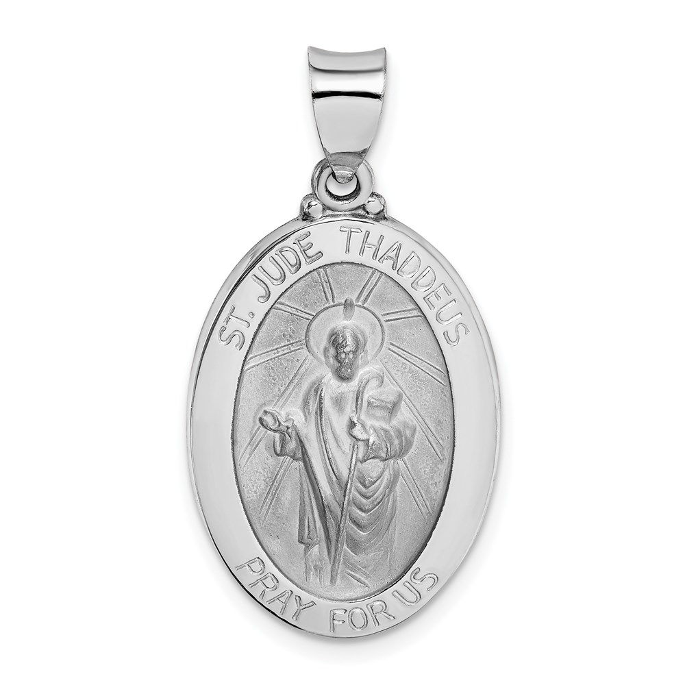 XR1352.jpg 14K White Gold Polished and Satin Hollow St Jude Thaddeus Medal Oval Pendant - Image 1