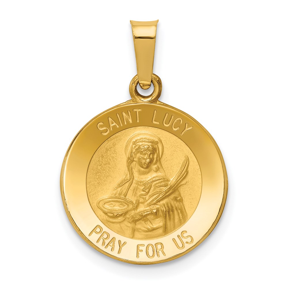 XR1353.jpg 14k Polished and Satin Hollow St Lucy Medal Round Pendant - Image 1