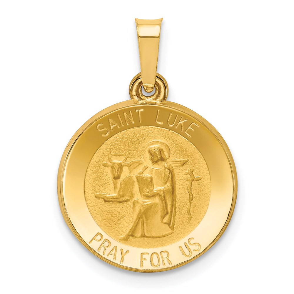 XR1356.jpg 14k Polished and Satin Hollow St Luke Medal Round Charm - Image 1