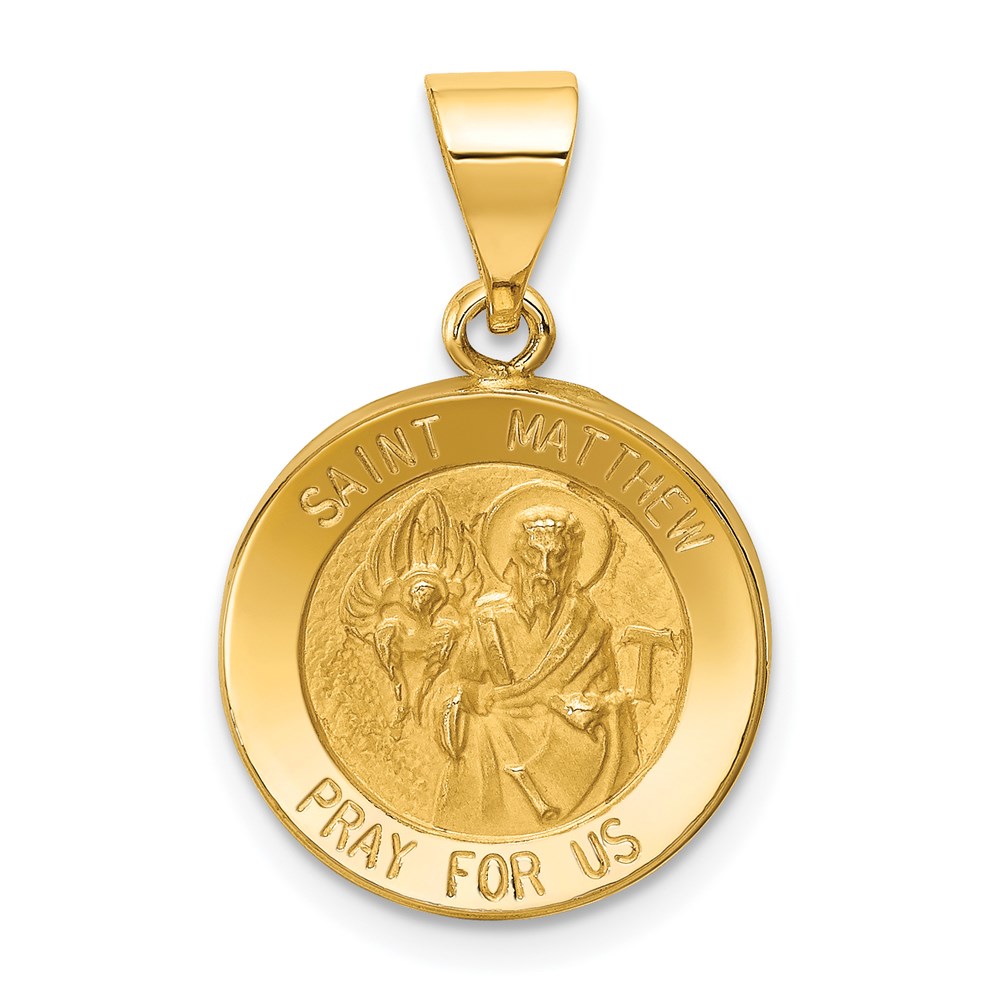 XR1359.jpg 14k Polished and Satin Hollow St Matthew Medal Round Pendant - Image 1