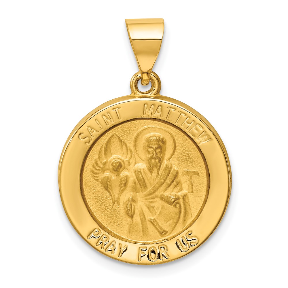 XR1360.jpg 14k Polished and Satin Hollow St Matthew Medal Round Pendant - Image 1